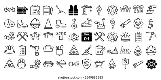 Labor Day black silhouette icon sets or Labor Day Symbols Design