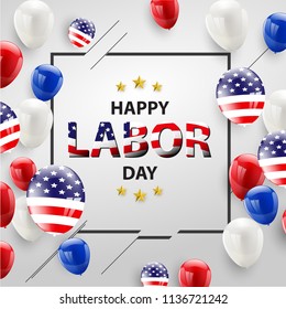 Labor day card design American flag balloons with confetti background. Sale Vector illustration.