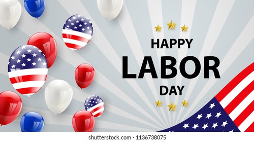 Labor day card design American flag balloons with confetti background. Sale Vector illustration.