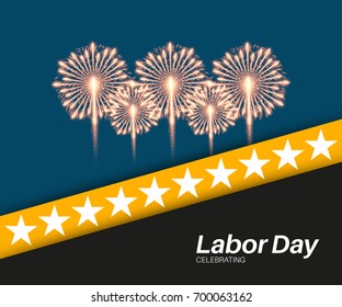 Labor day card design with Firework elements, stock vector illustration.