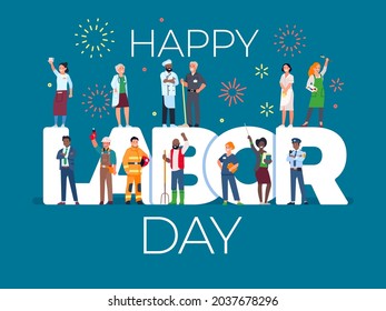 Labor day card with people. International work