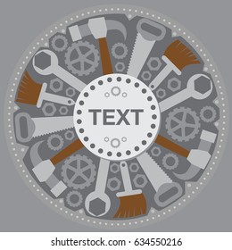Labor Day cards, building tools repair, construction in flat style round
