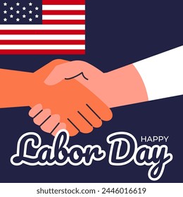 Labor Day celebration with American flags. Solidarity of workers of different specialties and nationalities. Flat vector illustration.