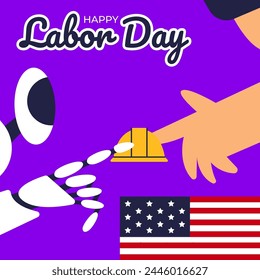 Labor Day celebration with American flags. Solidarity of workers of different specialties. Future technologies. Flat vector illustration.