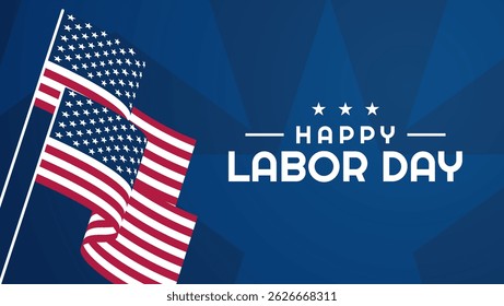 Labor Day Celebration Banner with American Flag and Starry Blue Background	