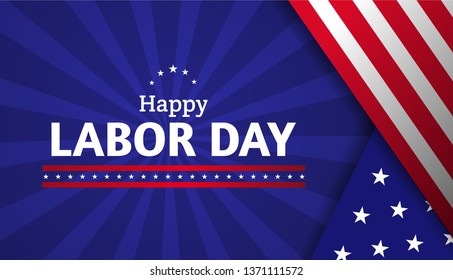 Labor Day celebration banner design concept with american flag and stars on blue background. Happy Labor Day greeting card for holiday. - Vector