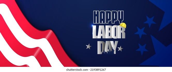 Labor Day celebration concept banner design with American flag Horizontal vector illustration.