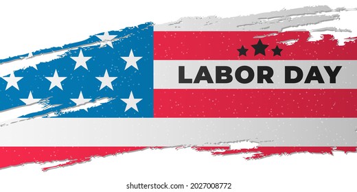 Labor Day celebration cover design with flag of the United States of America in grunge style. USA Holiday poster template. Vector illustration. EPS 10