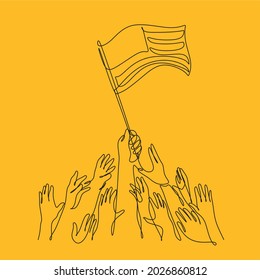 Labor Day Celebration. Hands with usa flag. Labour day Line art.  International Workers' Day Minimal illustration 