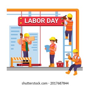 Labor Day Celebration Support Worker on 6 September with Construction worker illustration vector