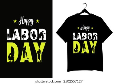 Labor Day Celebration T-Shirt, Yellow Hard Hat, Workers Appreciation Graphic, Industrial Tools Background, Strong Fist with Wrench Icon, Construction Holiday, Industrial Safety Helmet, Labor banner.