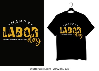 Labor Day Celebration T-Shirt, Yellow Hard Hat, Workers Appreciation Graphic, Industrial Tools Background, Strong Fist with Wrench Icon, Construction Holiday, Industrial Safety Helmet, Labor banner.