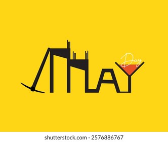  Labor Day celebration with,  Safety hard hat and Construction tools. International workers day vector illustration. Labor day and May day celebration design.