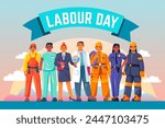 Labor day characters. Happy 1 may work professions international celebration, essential workers group different occupation world holiday job industry, recent vector illustration
