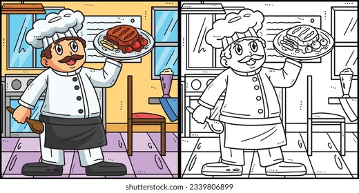 Chef del Día del Trabajo con ilustración de placa servida