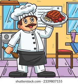 Chef del Día del Trabajo con una caricatura de color de placa servida
