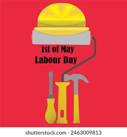 Labor day concept with different tools and a yellow hard hat