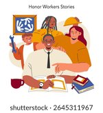 Labor Day concept. Diverse workers from different industries celebrate Labor Day with pride and unity. Vector illustration.
