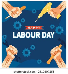 Labor Day concept with hand holding tools. Poster for labor day, international workers day. flat vector modern illustration 