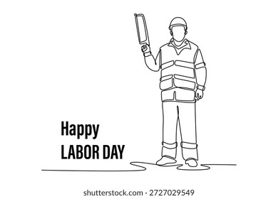 Concepto del Día del Trabajo. Diseño de dibujo de línea única. Ilustración gráfica de Vector