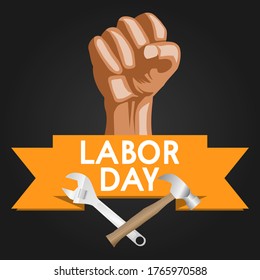 Labor day concept vector. Hand, Adjustable Spanner, and hammer labor day illustration vector