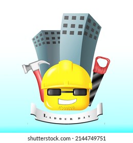 Labor Day. consists of an image of a worker character with a saw and a hammer