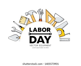 Labor day Construction equipment vector circle design isolated on white background, illustration