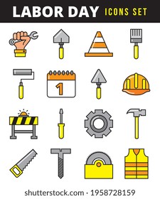 Labor day with construction tools icons set