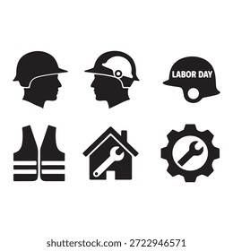 Conjunto de iconos de seguridad de trabajador de construcción del día de trabajo