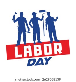 Labor Day construction worker silhouettes banner design