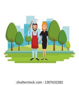 labor day couple cartoon