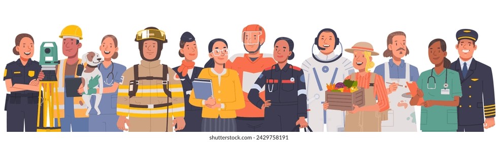 Labor Day. Crowd of people of various professions on a white background. Vector illustration in flat style