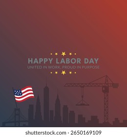 Labor Day Design with Crane, City Bridge, and Pride in Purpose