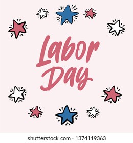 Labor Day design with red/blue/white stars surrounding lettering.