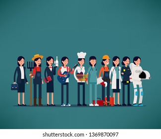 Labor Day. Different professions people group. Vector illustration professions concept, Celebration banner