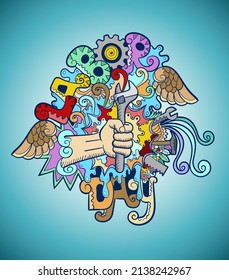 Labor day in doodle art style, vector illustration