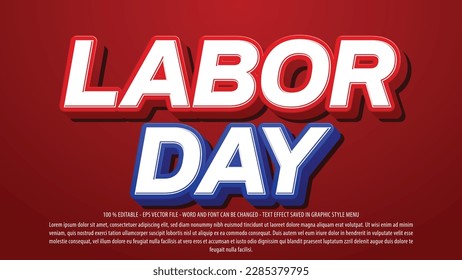 Labor day editable text effect with 3d style use for logo and business brand