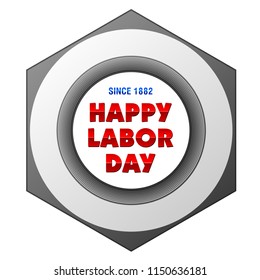 Labor day emblem template as a screw nut idea with centerd text sign