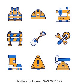 Labor Day Equipment Icons Colorful,  Perfect for web, poster, with flat illustration