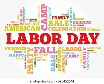 Labor Day - federal holiday in the United States celebrated on the first Monday in September, word cloud concept background