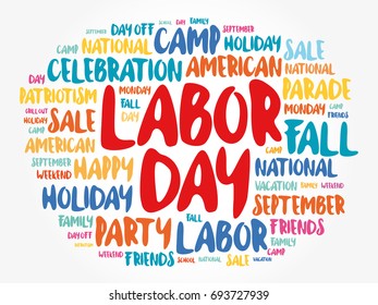 Labor Day - federal holiday in the United States celebrated on the first Monday in September, word cloud concept background