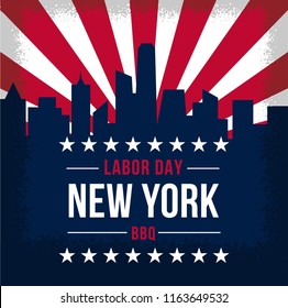 Labor day flayer design, Vintage poster holiday . New York city skyline.