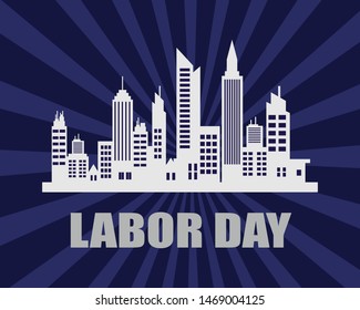 Labor day font on skyline purple background.