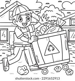 Labor Day Garbage Man Collecting Bin Coloring Page