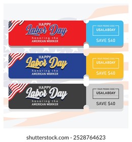 Labor Day gift promotional coupon. American Labor Day celebration. Labor Day sale concept. Flat vector illustration.