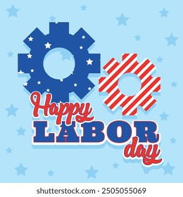 Labor Day graphic with gears and patriotic theme Vector