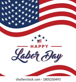 Labor Day greeting card with brush stroke background in United States national flag colors and hand lettering text Happy Labor Day. Vector illustration.