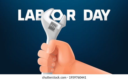 Labor day greeting card with hand and wrench
