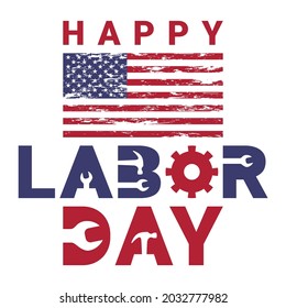 Grußvektor am Arbeitstag. Illustration des nationalen amerikanischen Feiertags mit der Flagge der USA. Design für T-Shirts