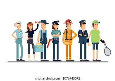 Labor Day. A group of people of different professions on a white background. Vector illustration in a flat style